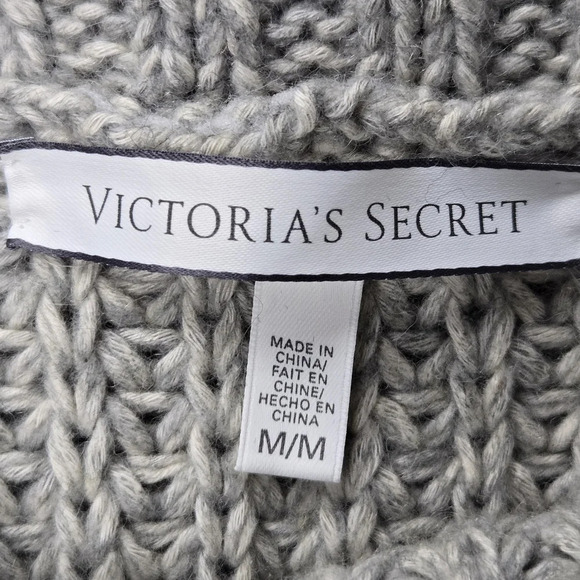 Victoria's Secret Sz M Gray Yellow Wool Alpaca Cotton Blend‎ Chunky Knit Sweater - Picture 8 of 13